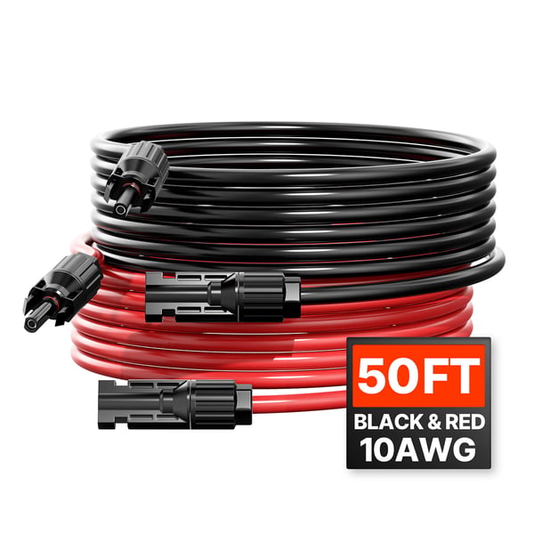 Solcellepanel forlængerkabelsæt, 15,24 m, sort, rød, vandtæt, kobber