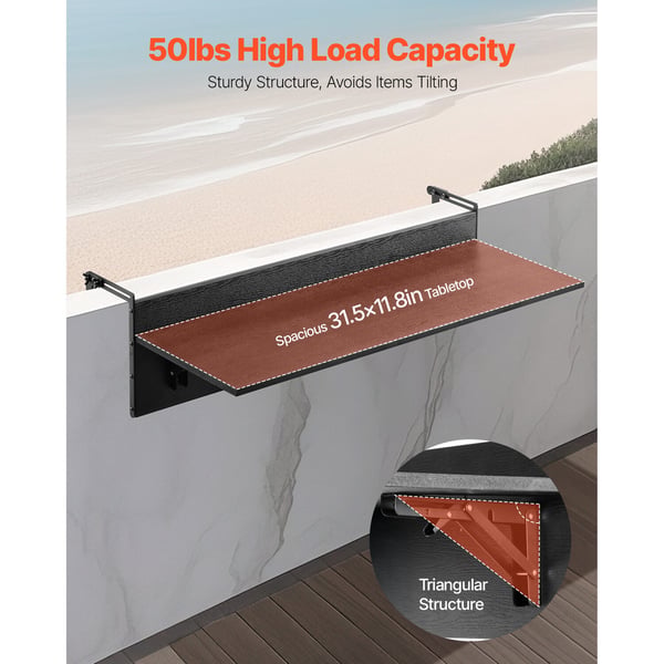 Altanophængt bord, 30,5x81,3 cm sammenklappeligt udendørs bord, sort, metal