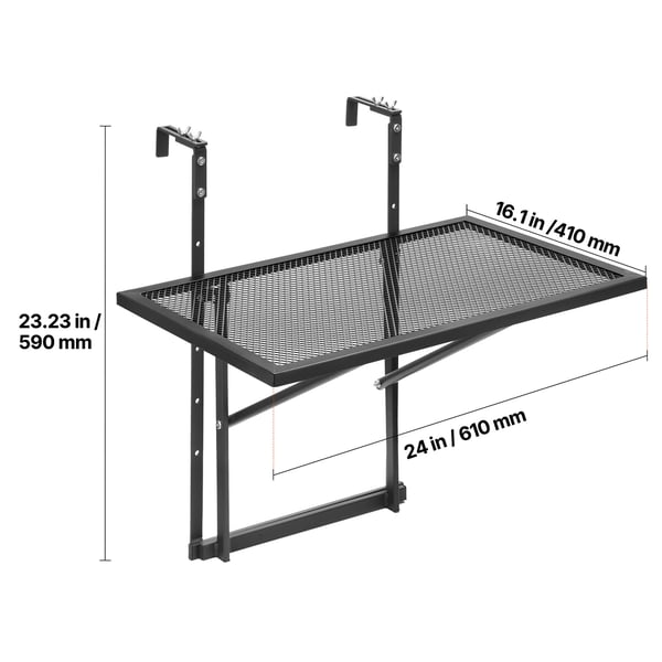 Parvekkeen ripustettava pöytä, 61x53x59 cm, metalli, taitettava, säädettävä