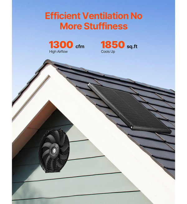 Vindsluftare, 34x7 cm, Svart, Solcellsdriven ventilation