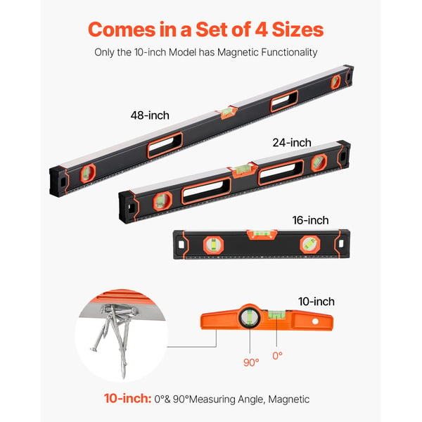 Level Set, 4-osainen magneettinen vatupassi, 1200x30x64.4 mm, musta, alumiini