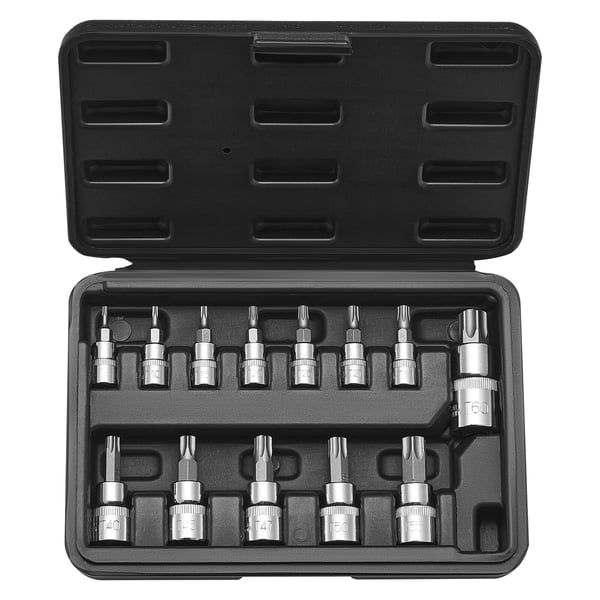 Torx bit topnøglesæt, 13-dele, 195x140x38 mm, sort, legeret stål