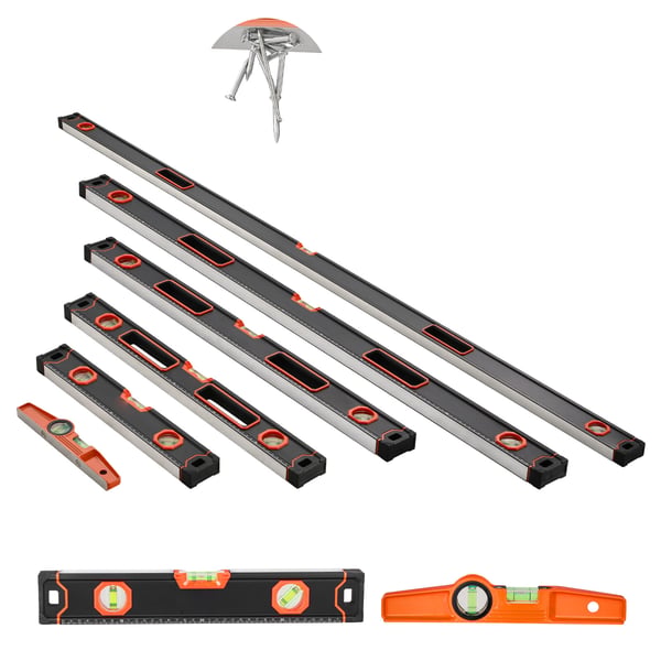 Level Set, 6-delt Torpedoniveau-sæt, 250x20.5x47 mm, Sort, Aluminium Level Set, 6-delt Torpedoniveau-sæt, 250x20.5x47 mm, Sort, Aluminium