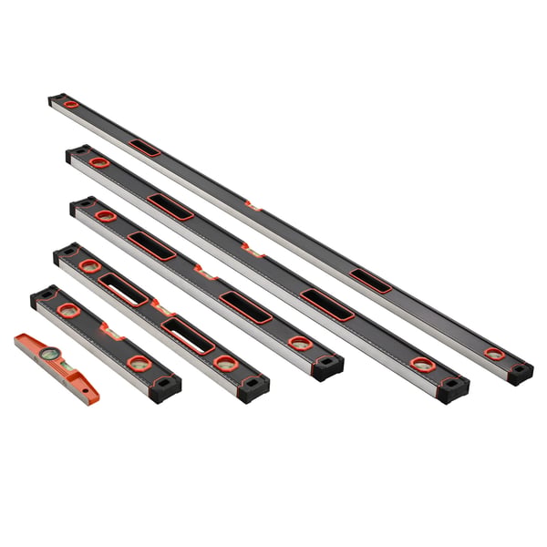 Level Set, 6-delt Torpedoniveau-sæt, 250x20.5x47 mm, Sort, Aluminium