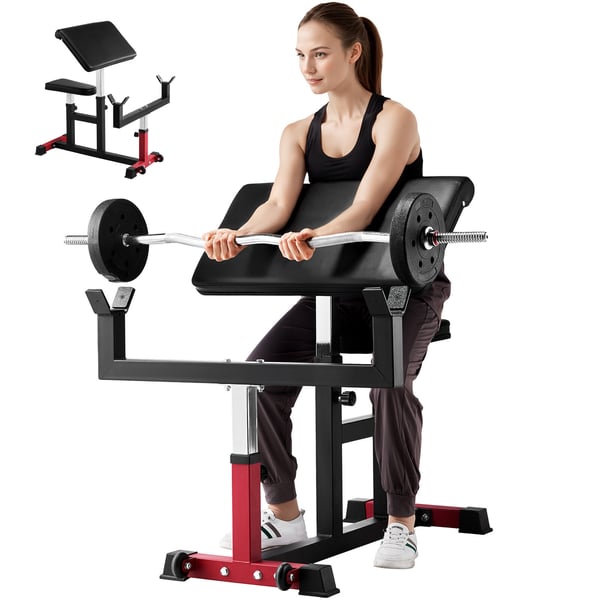 Prædikant Curl Bænk, Justerbar, Styrketræning, Bicepsmaskine, Sort Rød, Stål