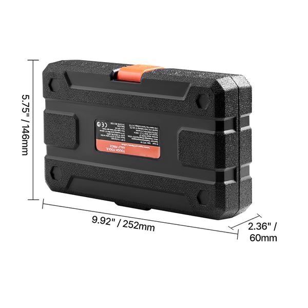 Kuusiokolohylsysarja, Erittäin pitkä 18-osainen, 252x146x60 mm, Musta, Seosteräs