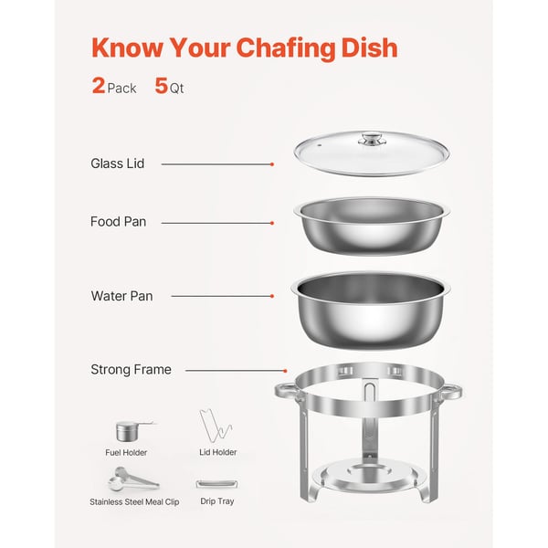 Chafing Dish Buffet -setti, 5 Qt 2 kpl ruostumaton teräs, hopea