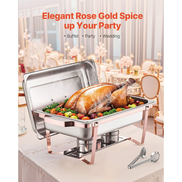 Chafing Dish Bufféset, 8 Qt 2-pack, Rostfritt Stål, Roséguld