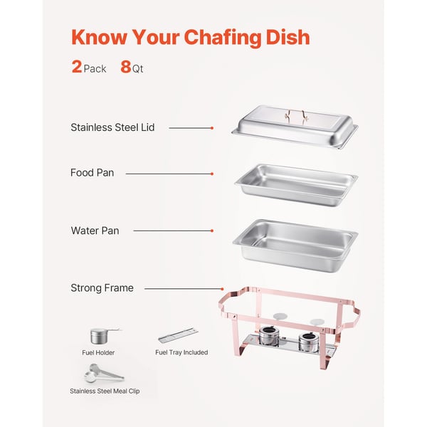 Chafing Dish Bufféset, 8 Qt 2-pack, Rostfritt Stål, Roséguld