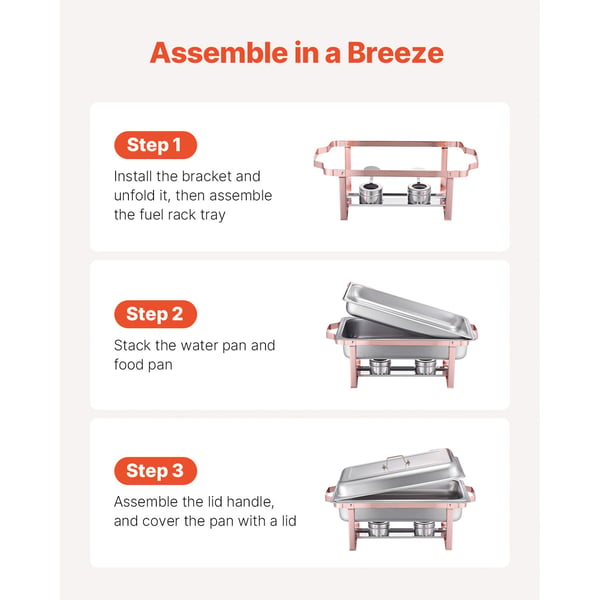 Chafing Dish Bufféset, 8 Qt 2-pack, Rostfritt Stål, Roséguld