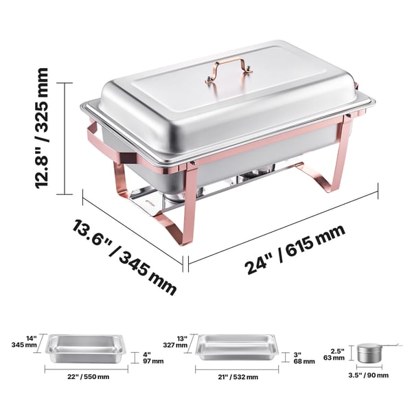 Chafing Dish Bufféset, 8 Qt 2-pack, Rostfritt Stål, Roséguld