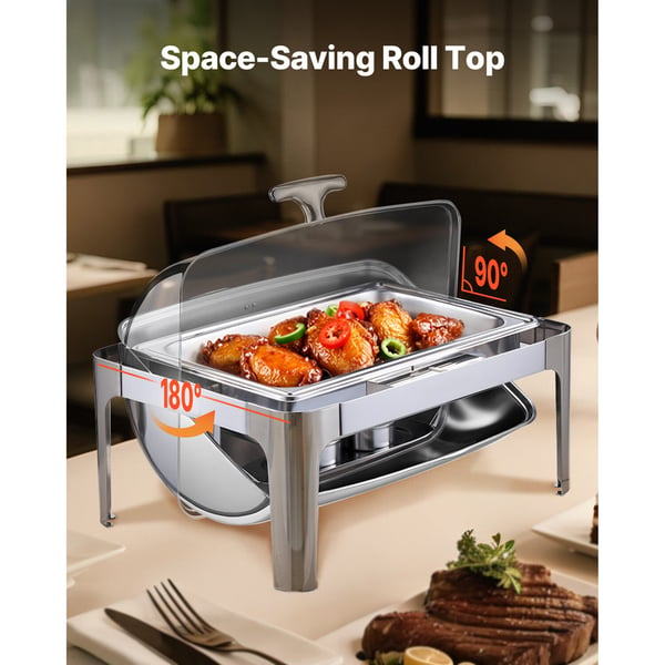 Chafing Dish Set, Rolltop Bufféserver 9QT Rostfritt Stål, Silver