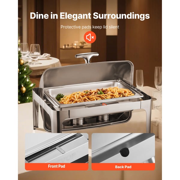 Chafing Dish Set, Rolltop Bufféserver 9QT Rostfritt Stål, Silver