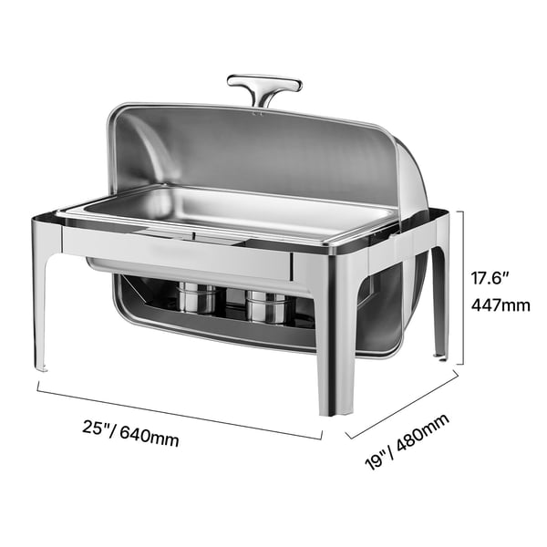 Chafing Dish Set, Rolltop Bufféserver 9QT Rostfritt Stål, Silver