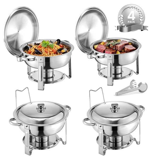 Chafing Dish Buffet -setti, 4 kpl, 5 qt, ruostumaton teräs, hopea, tarjoilulämmitin