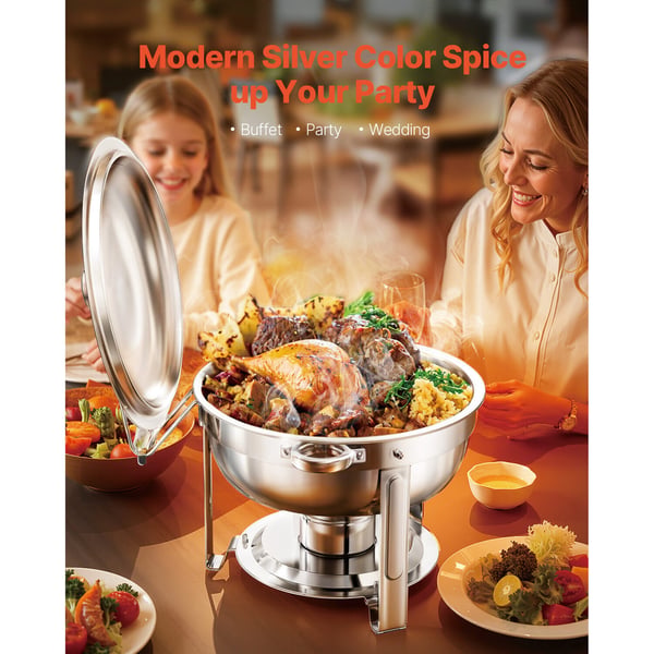 Chafing Dish Buffet -setti, 4 kpl, 5 qt, ruostumaton teräs, hopea, tarjoilulämmitin