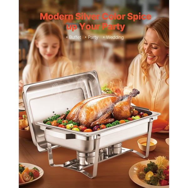 Chafing-astia buffet-setti, 8 qt 2 kpl, ruostumaton teräs, hopea
