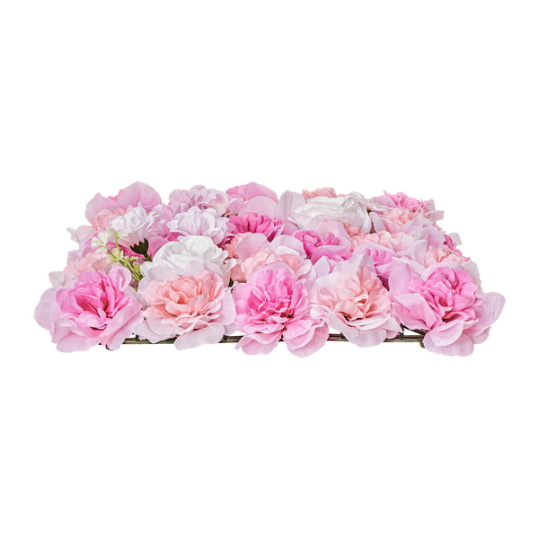 Blomväggspanel, 12 stycken, 38x38x6,5 cm, rosa, konstgjord blommdekor
