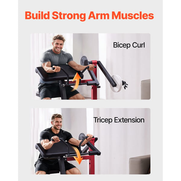 Preacher Curl Maskin Justerbar 2-i-1 Biceps Triceps Bänk Svart Röd Stål