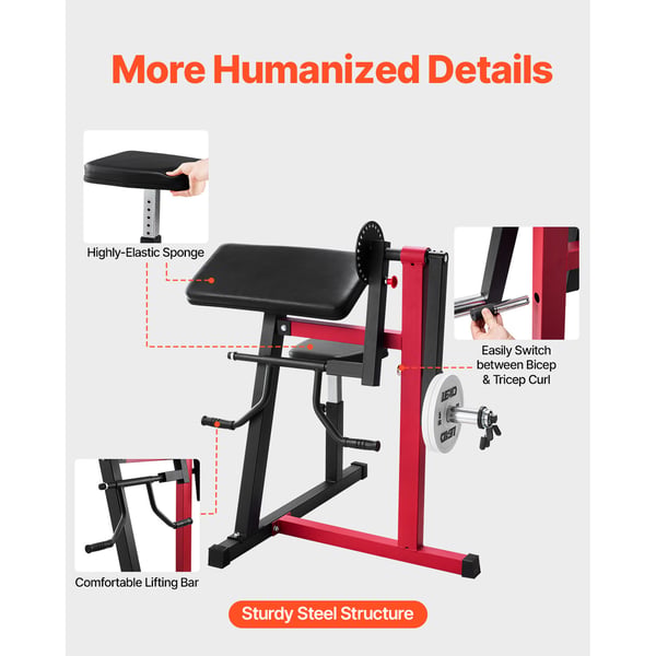 Preacher Curl Maskin Justerbar 2-i-1 Biceps Triceps Bänk Svart Röd Stål