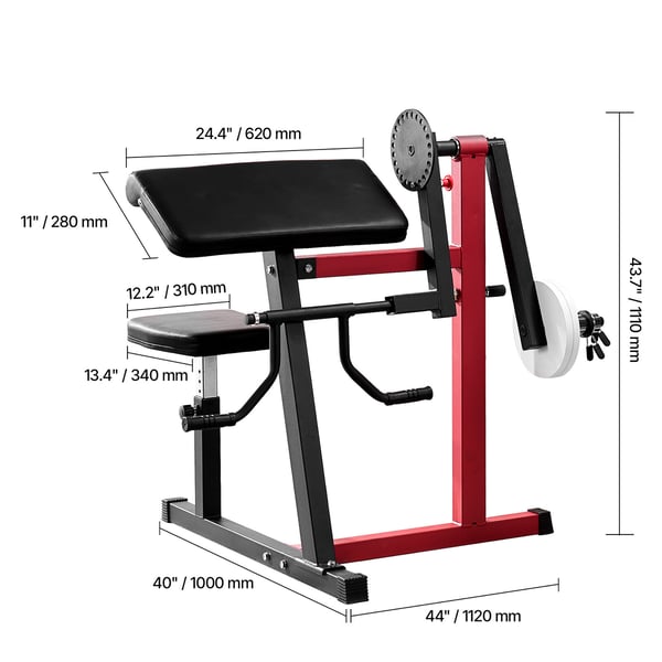 Preacher Curl Maskin Justerbar 2-i-1 Biceps Triceps Bänk Svart Röd Stål