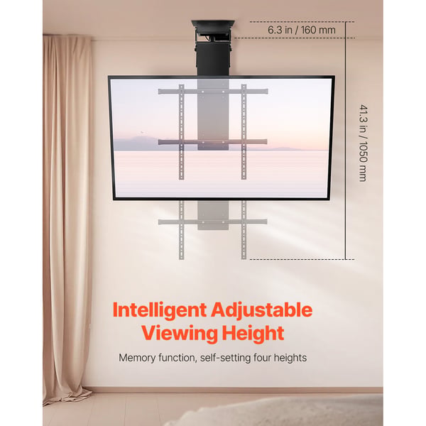 Motoriserat TV-takfäste, justerbart, stål, 93x68,5x160 cm