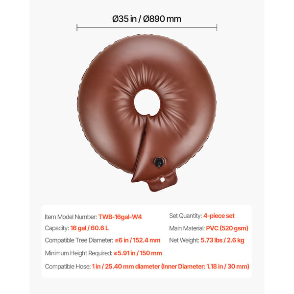 Trævandingspose sæt, 16 gallon, 6-9 timers langsom frigivelse, kraftig PVC