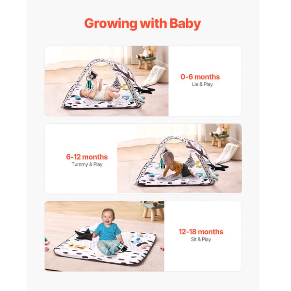 Babygymmatta, 88x88x44 cm, mjukt tyg, sensoriska leksaker