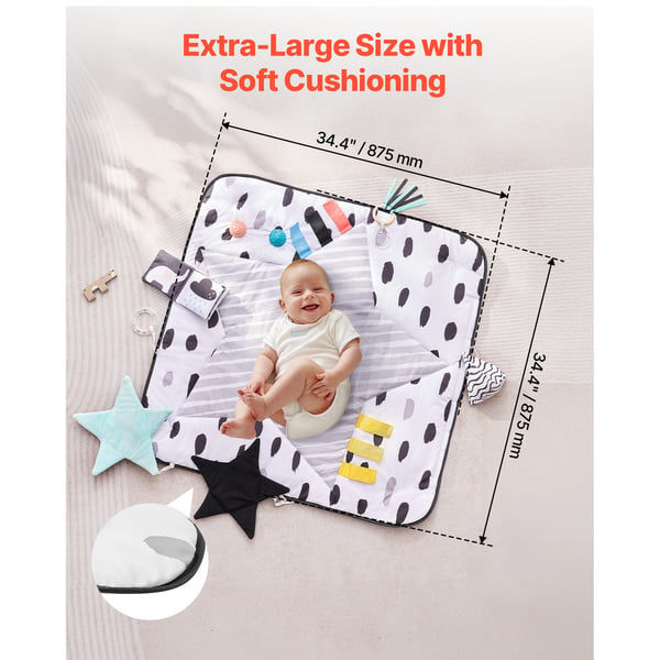 Babygymmatta, 88x88x44 cm, mjukt tyg, sensoriska leksaker
