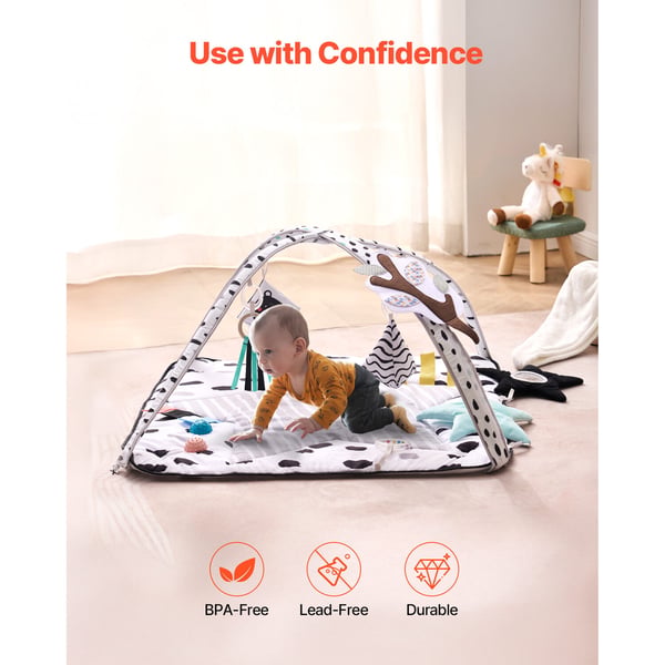 Babygymmatta, 88x88x44 cm, mjukt tyg, sensoriska leksaker