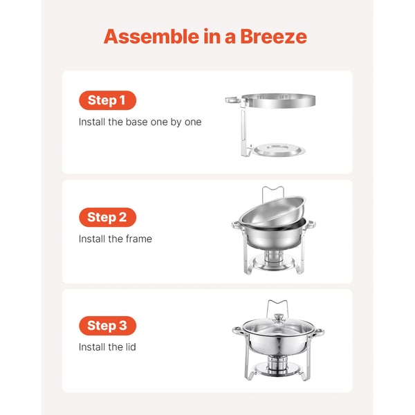 Chafing-astia buffet-setti, 4 kpl 5 qt ruostumaton teräs, hopea, tarjoilun lämpöastia