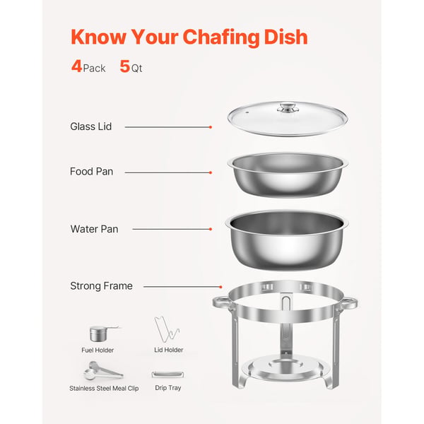 Chafing-astia buffet-setti, 4 kpl 5 qt ruostumaton teräs, hopea, tarjoilun lämpöastia