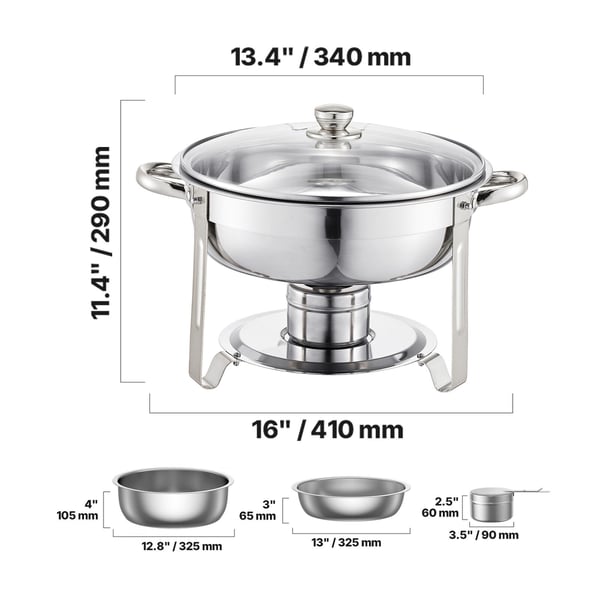 Chafing-astia buffet-setti, 4 kpl 5 qt ruostumaton teräs, hopea, tarjoilun lämpöastia