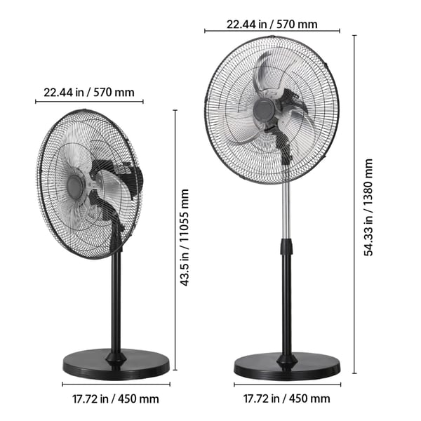 Søjleventilator, 57x45x110,5 cm, Sort, Justerbar højde