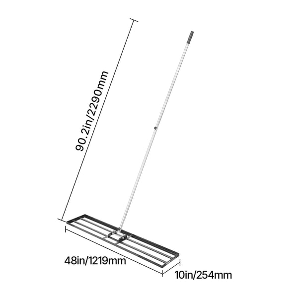 Plæneudjævningsrive, 121,9x25,4 cm plade, 213 cm skaft, sort, kulstofstål