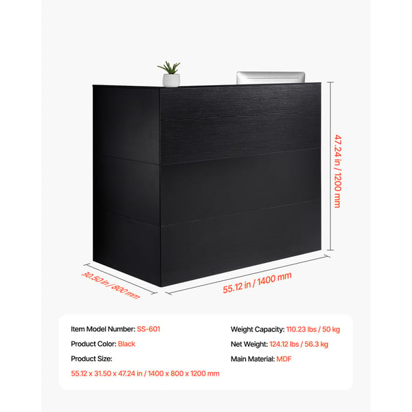 Reception Disk, 140x80x120 cm, Sort, MDF