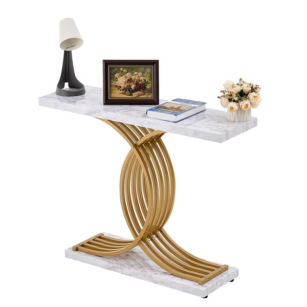 Konsolbord, 100x30x81 cm, Vit, Metallram