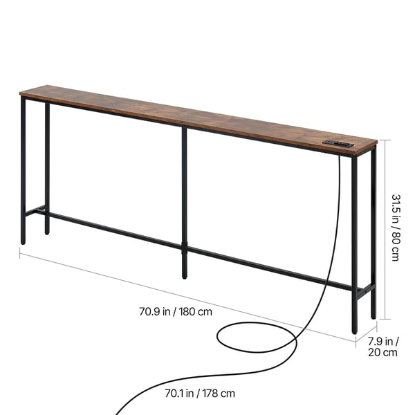 Konsolbord, 180x20x80 cm, Brun, Metallram