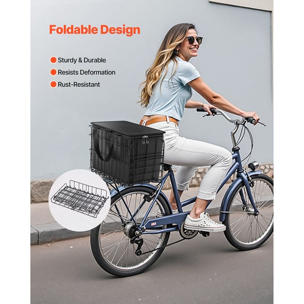 Cykelkurv, Bageste sammenklappelig trådkurv 34x21x22,5 cm, Sort, Metalopbevaring
