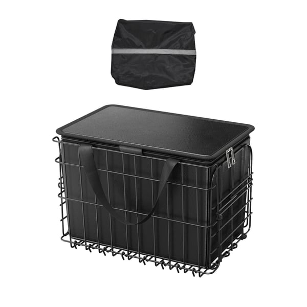 Cykelkurv, Bageste sammenklappelig trådkurv 34x21x22,5 cm, Sort, Metalopbevaring
