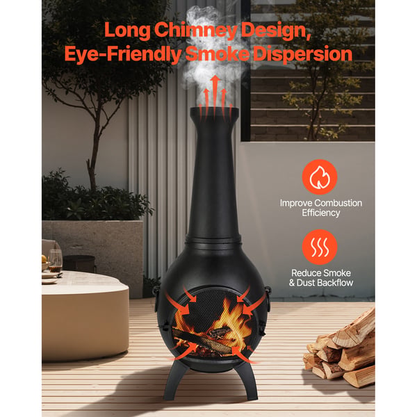 Chiminea, Pallomainen ulkotulisija, 52x50x130 cm, Musta, Alumiini
