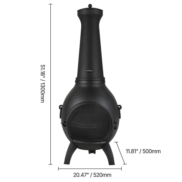 Chiminea, Pallomainen ulkotulisija, 52x50x130 cm, Musta, Alumiini