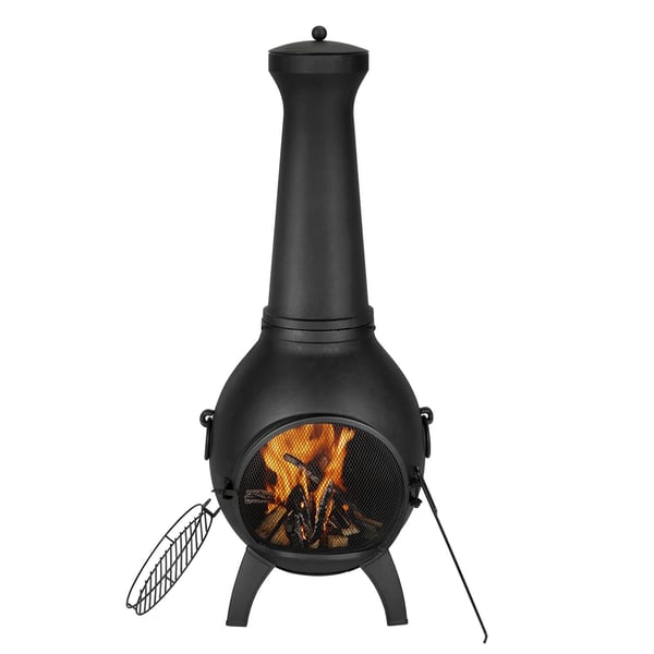 Chiminea, Pallomainen ulkotulisija, 52x50x130 cm, Musta, Alumiini