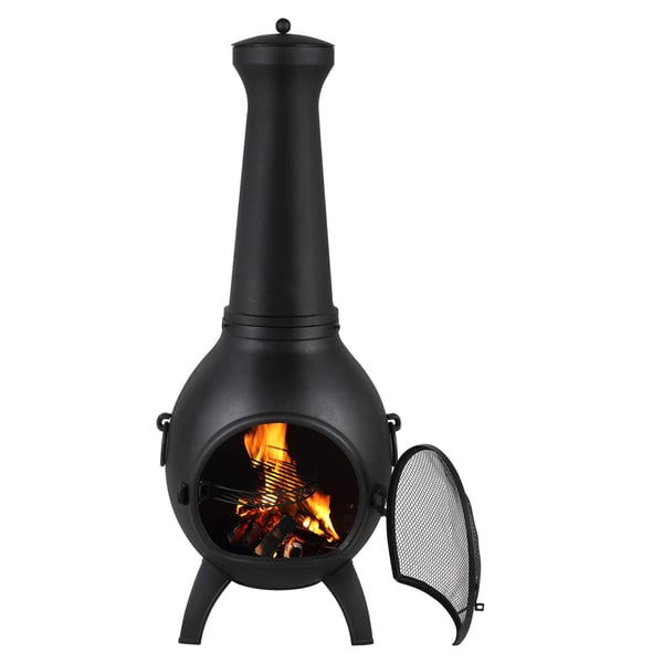 Chiminea, Pallomainen ulkotulisija, 52x50x130 cm, Musta, Alumiini