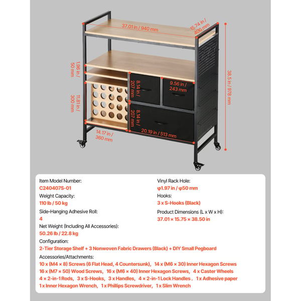 Rullende hobbyvogn og opbevaringsbord, 94x40x97,8 cm, sort