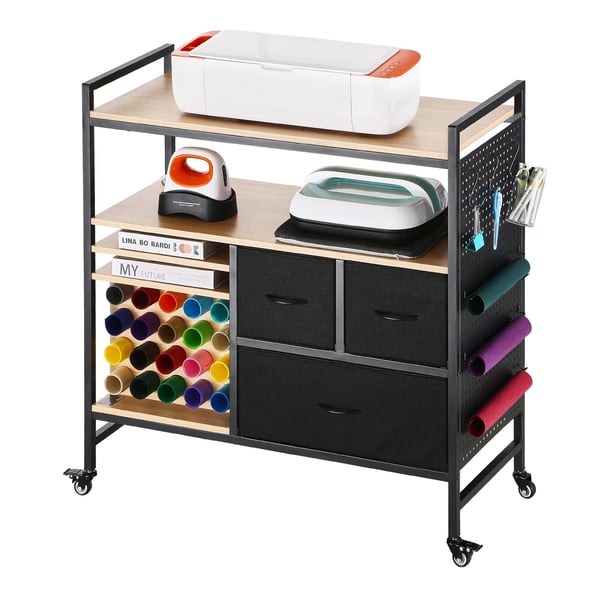 Rullende hobbyvogn og opbevaringsbord, 94x40x97,8 cm, sort