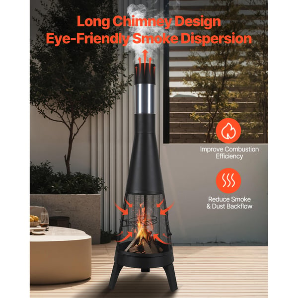Chiminea, 50,8x149,5 cm, Musta, Ulkokäyttöön, Puulämmitteinen Tulisija