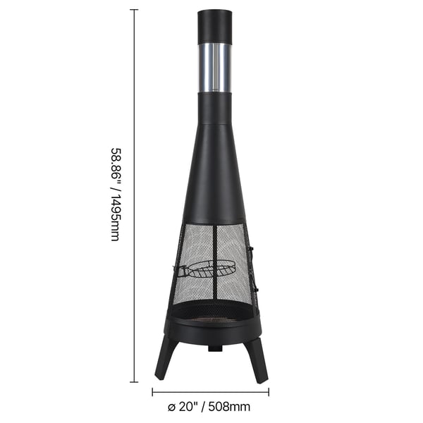 Chiminea, 50,8x149,5 cm, Musta, Ulkokäyttöön, Puulämmitteinen Tulisija