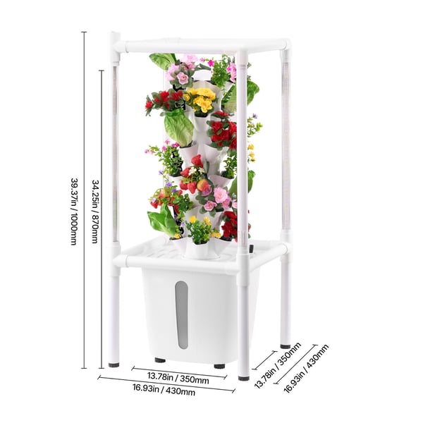 Hydroponisk dyrkningssystem, 43x43x100 cm, Hvid, Vertikal have