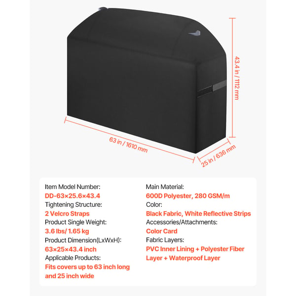 Grillovertræk, 160x63.5x110.2 cm, Sort, Vandtæt polyester